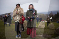 Winter solstice 2021 celebrations. Dawn at Castlerigg stone circle near Keswick, Cumbria.  Revellers in England and Ireland mark the shortest day of the year and official first day of winter.