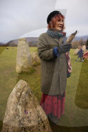 Winter solstice 2021 celebrations. Dawn at Castlerigg stone circle near Keswick, Cumbria.  Revellers in England and Ireland mark the shortest day of the year and official first day of winter.
