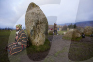 Winter solstice 2021 celebrations. Dawn at Castlerigg stone circle near Keswick, Cumbria.  Revellers in England and Ireland mark the shortest day of the year and official first day of winter.