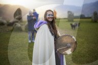 Winter solstice 2021 celebrations. Dawn at Castlerigg stone circle near Keswick, Cumbria.  Revellers in England and Ireland mark the shortest day of the year and official first day of winter.