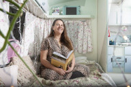 Journalist Katie Glass who has downsized to a caravan in Midsomer Norton,  Gloucestershire. 