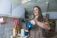 Journalist Katie Glass who has downsized to a caravan in Midsomer Norton,  Gloucestershire. 
