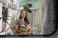 Journalist Katie Glass who has downsized to a caravan in Midsomer Norton,  Gloucestershire. 