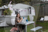Journalist Katie Glass who has downsized to a caravan in Midsomer Norton,  Gloucestershire. 