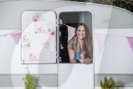 Journalist Katie Glass who has downsized to a caravan in Midsomer Norton,  Gloucestershire. 