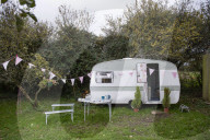 Journalist Katie Glass who has downsized to a caravan in Midsomer Norton,  Gloucestershire. 