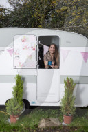 Journalist Katie Glass who has downsized to a caravan in Midsomer Norton,  Gloucestershire. 