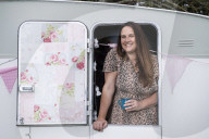 Journalist Katie Glass who has downsized to a caravan in Midsomer Norton,  Gloucestershire. 