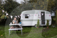 Journalist Katie Glass who has downsized to a caravan in Midsomer Norton,  Gloucestershire. 