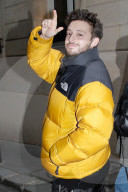 Italian singer and actor Ruggero Pasquarelli and his girlfriend Camila Orsi leaving their hotel in Paris