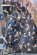 Commuters arriving at Waterloo Station