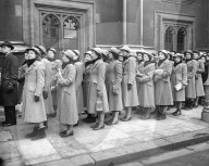 They came from convent school to pay homage to their sovereign
The multitude still continues to queue to file past the catafalque of King George VI in London’s Great Hall of Westminster.  These girls came from the Poles Convent, Hertfordshire.  The queue