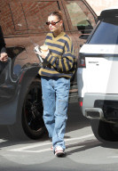 Hailey Baldwin Looks Super Cute In Baggy Striped Sweater