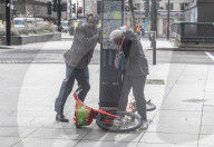 Storm Eunice hits London’s Euston road.