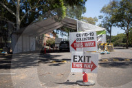 An empty COVID-19 testing clinic in Sydney. Australia reported at least 45 Covid-related deaths on Sunday. 