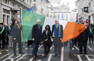 Build up to the St Patrick's Day Parade, London.