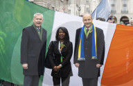 Build up to the St Patrick's Day Parade, London.