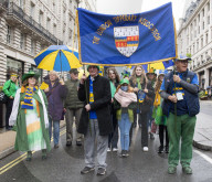 Build up to the St Patrick's Day Parade, London.