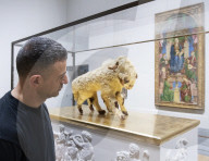 Artist Ali Cherri with his new work Ali Cherri: If you prick us, do we not bleed? unveiled today at The National Gallery, London