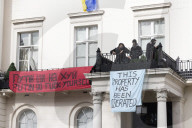 Four arrested after protest at Oleg Deripaska’s London mansion. Group earlier said they had made peace with arrest after claiming property for Ukrainian refugees.