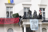 Four arrested after protest at Oleg Deripaska’s London mansion. Group earlier said they had made peace with arrest after claiming property for Ukrainian refugees.