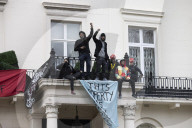Four arrested after protest at Oleg Deripaska’s London mansion. Group earlier said they had made peace with arrest after claiming property for Ukrainian refugees.