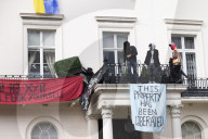 Four arrested after protest at Oleg Deripaska’s London mansion. Group earlier said they had made peace with arrest after claiming property for Ukrainian refugees.