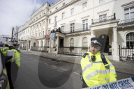 Four arrested after protest at Oleg Deripaska’s London mansion. Group earlier said they had made peace with arrest after claiming property for Ukrainian refugees.