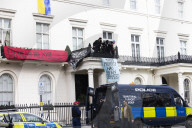 Four arrested after protest at Oleg Deripaska’s London mansion. Group earlier said they had made peace with arrest after claiming property for Ukrainian refugees.