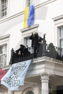 Four arrested after protest at Oleg Deripaska’s London mansion. Group earlier said they had made peace with arrest after claiming property for Ukrainian refugees.