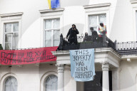 Four arrested after protest at Oleg Deripaska’s London mansion. Group earlier said they had made peace with arrest after claiming property for Ukrainian refugees.