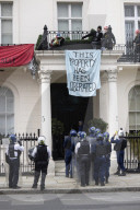 Four arrested after protest at Oleg Deripaska’s London mansion. Group earlier said they had made peace with arrest after claiming property for Ukrainian refugees.