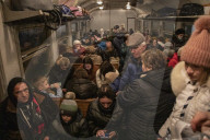 Refugees at train station of Lviv in Ukraine