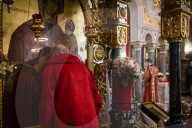 Worshipers attend a service at St. Volodymyr's Cathedral in Kyiv, Ukraine.