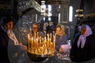 Worshipers attend a service at St. Volodymyr's Cathedral in Kyiv, Ukraine.