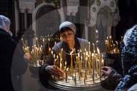 Worshipers attend a service at St. Volodymyr's Cathedral in Kyiv, Ukraine.
