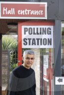 Sadiq Khan, Mayor of London at his local polling station, Tooting, London