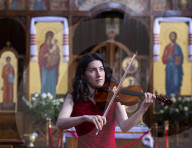 Irene Duval rehearses at the Ukrainian Catholic Cathedral in London