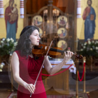 Irene Duval rehearses at the Ukrainian Catholic Cathedral in London