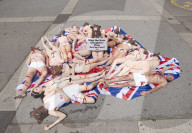 PETA Supporters hold a  ‘Die-In’ Against the use of Bearskin Caps at Marble Arch, London, Great Britain 28th May 2022. 