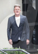 Gordon Ramsay looks dapper and shows off a fancy new platinum blonde hair do as he films scenes for his reality cooking show in Downtown Los Angeles over Memorial Day Weekend.