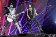 Paul Stanley Gene Simmons Tommy Thayer Eric Singer from Kiss band performing at Accor Arena in Paris