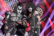 Paul Stanley Gene Simmons Tommy Thayer Eric Singer from Kiss band performing at Accor Arena in Paris