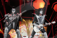 Paul Stanley Gene Simmons Tommy Thayer Eric Singer from Kiss band performing at Accor Arena in Paris