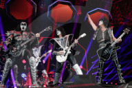Paul Stanley Gene Simmons Tommy Thayer Eric Singer from Kiss band performing at Accor Arena in Paris