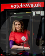 File Picture - Priti Patel MP on  Vote Leave battle bus