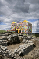 Not a bouncy castle: Hadrian's Wall fort rebuilt in wild colour