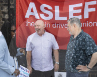 ASLEF picket line outside of Willesden Junction rail station on the day of a national rail strike, London, Great Britain 
13th August 2022