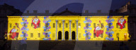 Discover Ukraine: Bits Destroyed - a light projection onto the Old Royal Naval College buildings, Greenwich, London