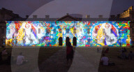 Discover Ukraine: Bits Destroyed - a light projection onto the Old Royal Naval College buildings, Greenwich, London